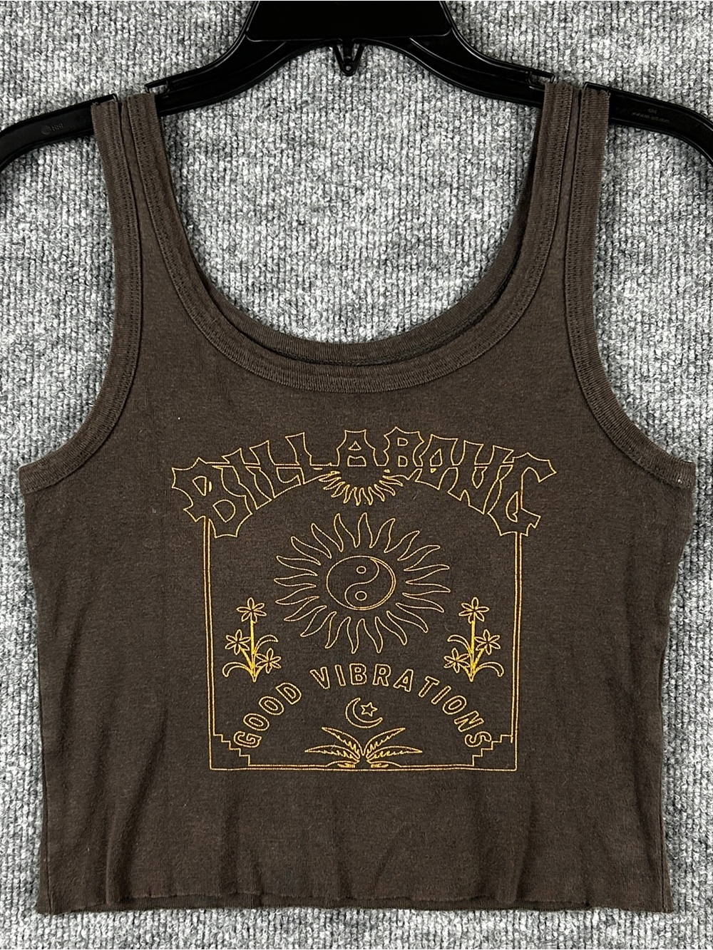 Billabong Brown Good Vibrations Sun Yin Yang Ribbed Crop Tank Top Size Medium M